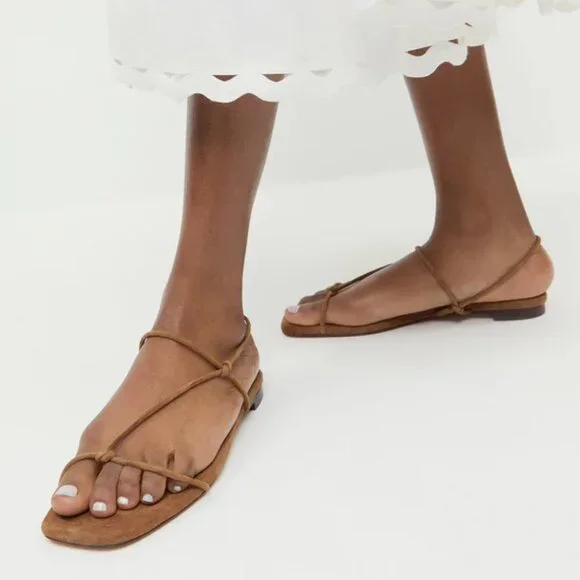 Loeffler Randall Eleanor Flat Sandals Cacao Suede US8 - Picture 8 of 8